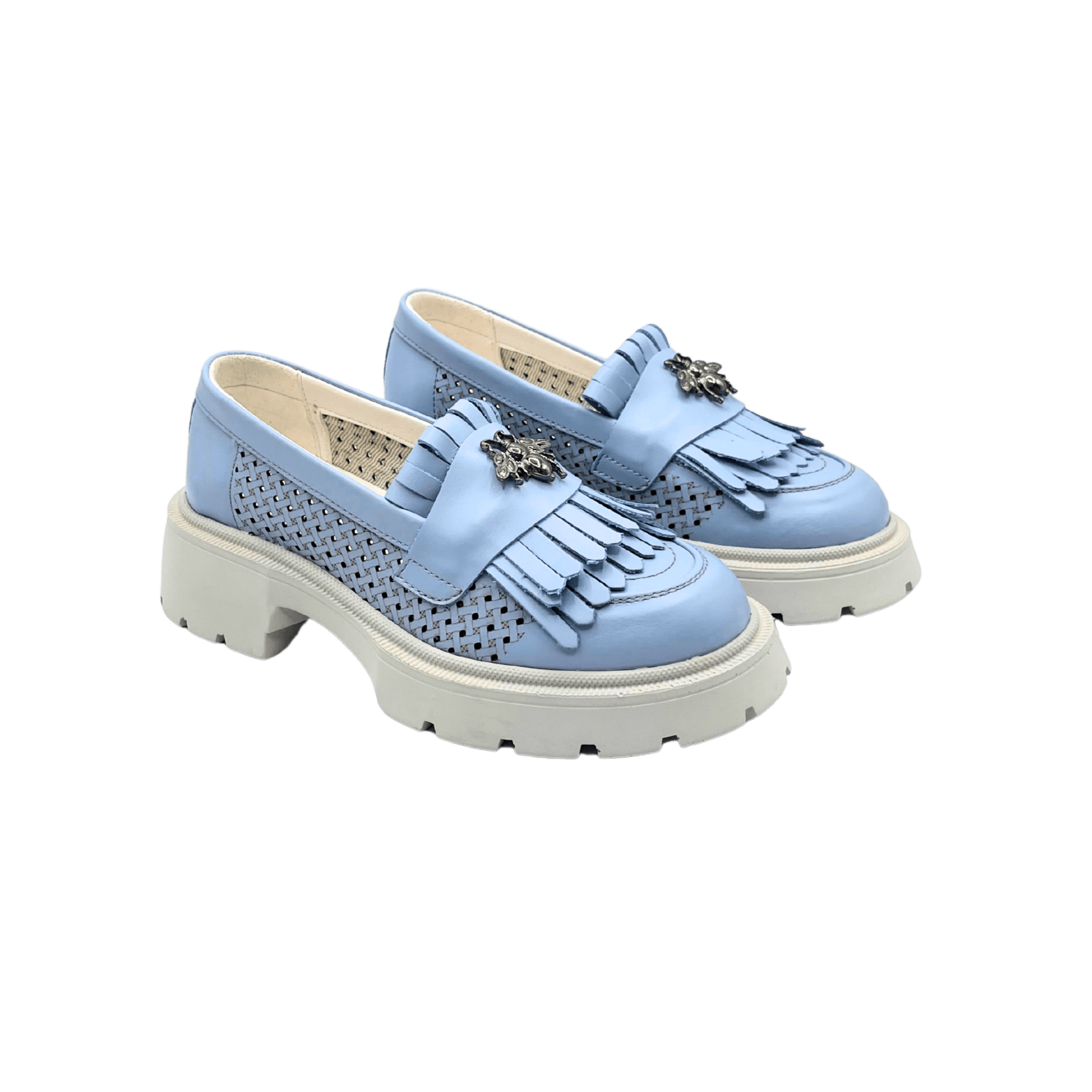 Mocasini dama albastri, 131, din piele naturala perforata cu laserul - Paul Style