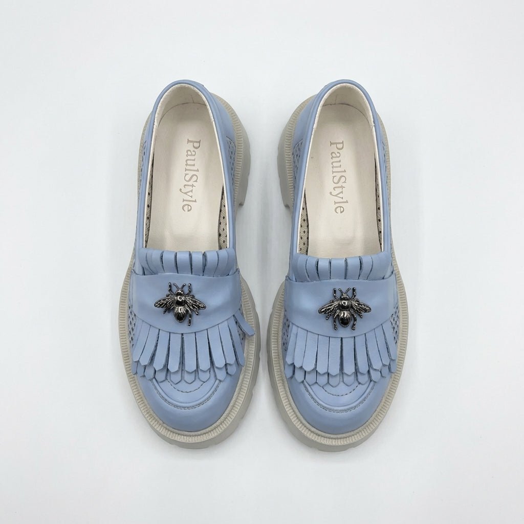 Mocasini dama albastri, 131, din piele naturala perforata cu laserul - Paul Style