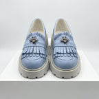 Mocasini dama albastri, 131, din piele naturala perforata cu laserul - Paul Style