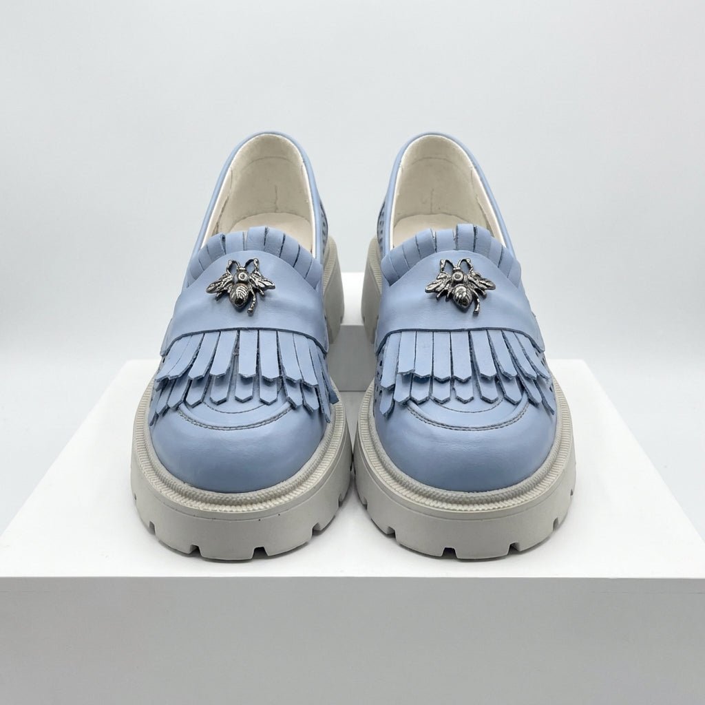 Mocasini dama albastri, 131, din piele naturala perforata cu laserul - Paul Style