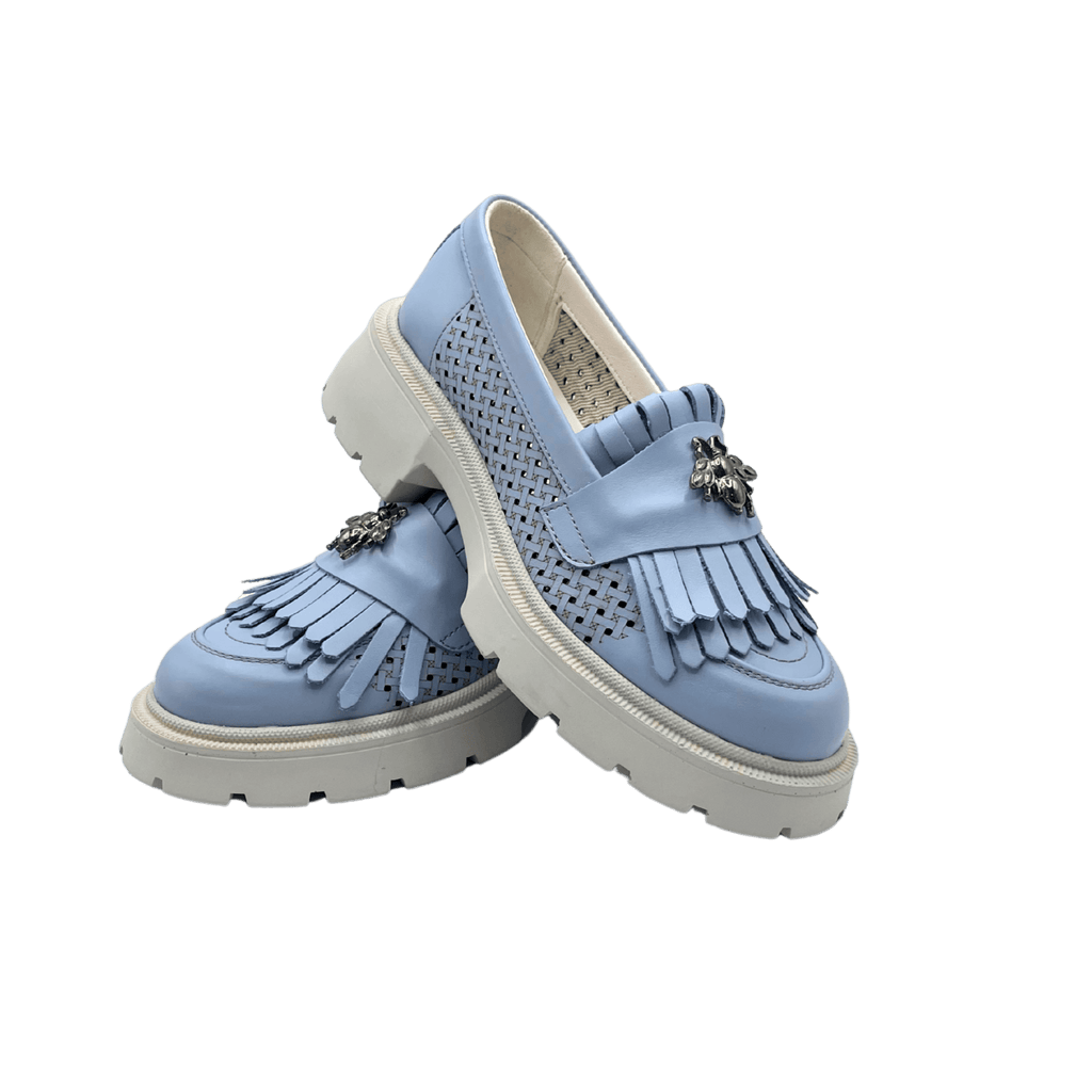 Mocasini dama albastri, 131, din piele naturala perforata cu laserul - Paul Style