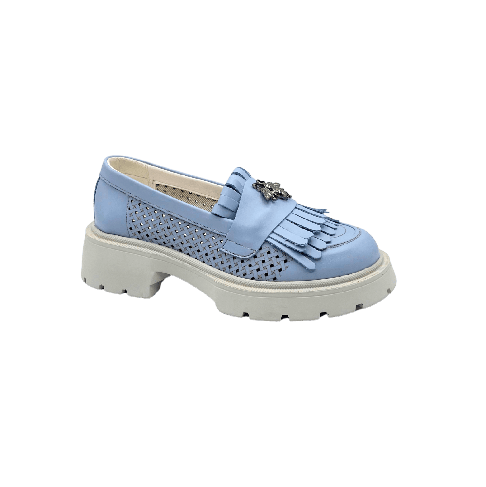 Mocasini dama albastri, 131, din piele naturala perforata cu laserul - Paul Style