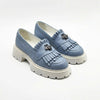 Women's blue loafers, 131, made of genuine leather
