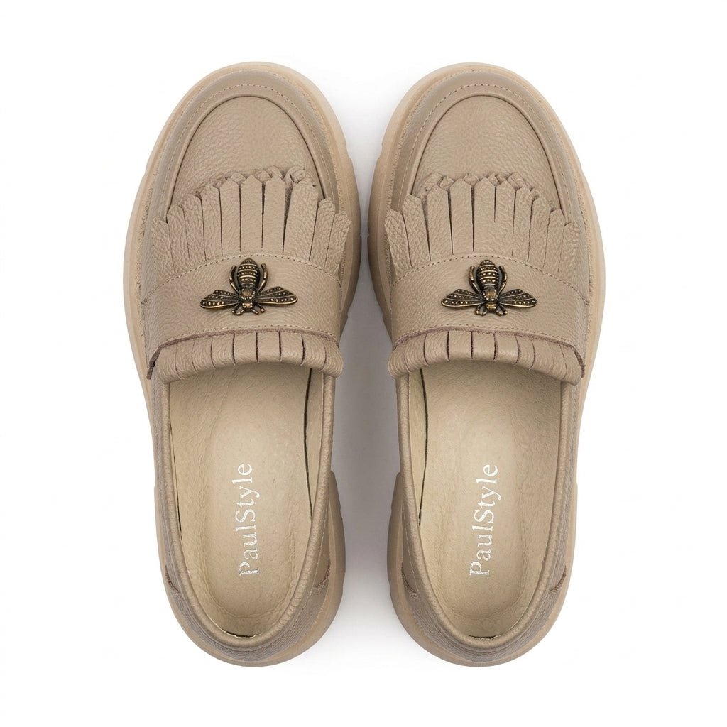 Mocasini dama bej - taupe, A - 293 - 3, din piele naturala - Paul Style