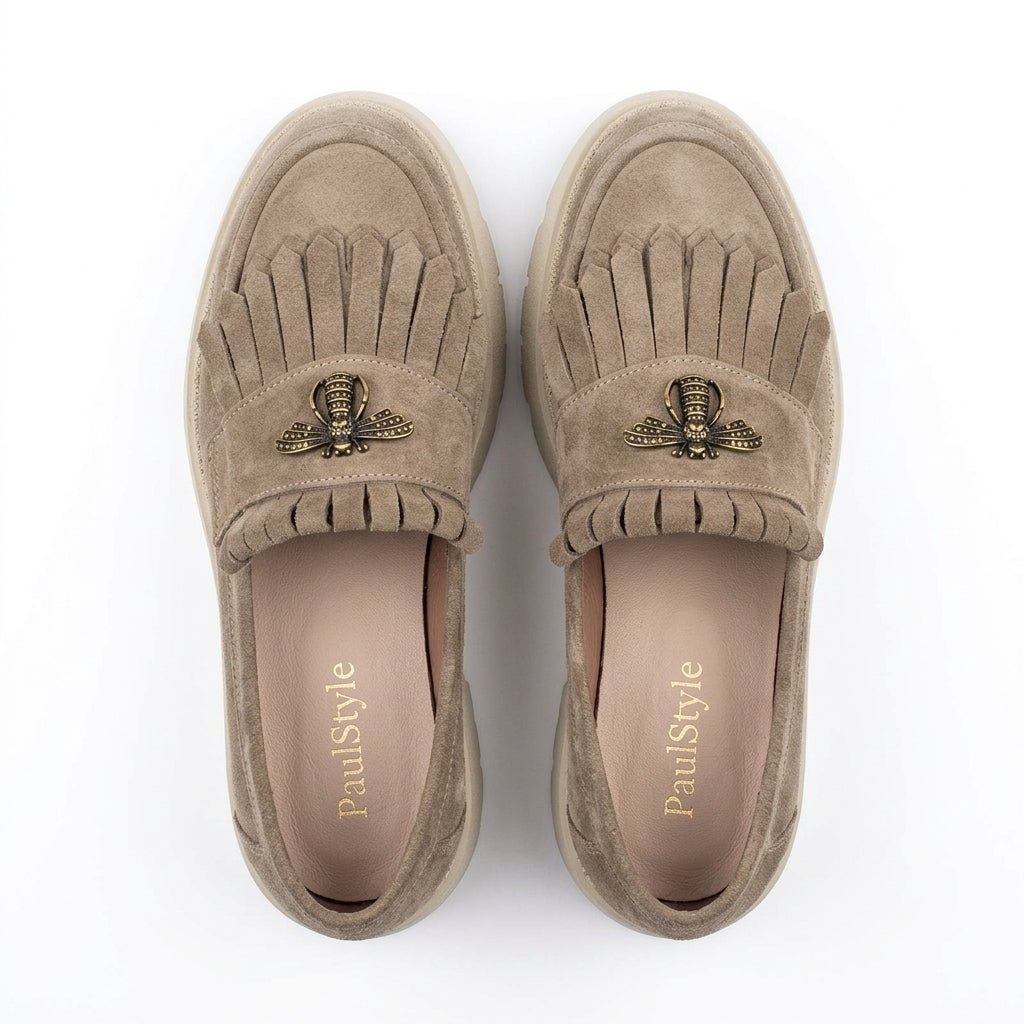 Mocasini dama bej - velur, A - 293 - 3, din piele naturala - Paul Style