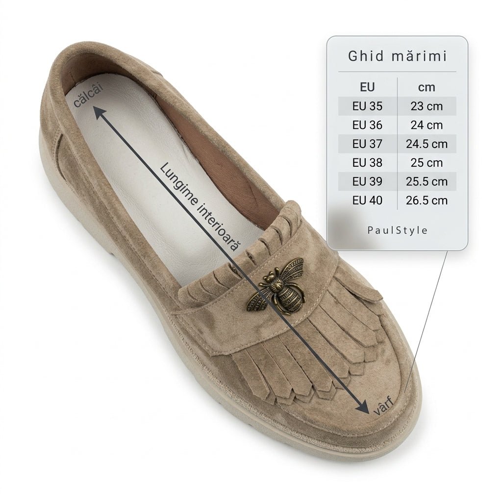 Mocasini dama bej - velur, A - 293 - 3, din piele naturala - Paul Style