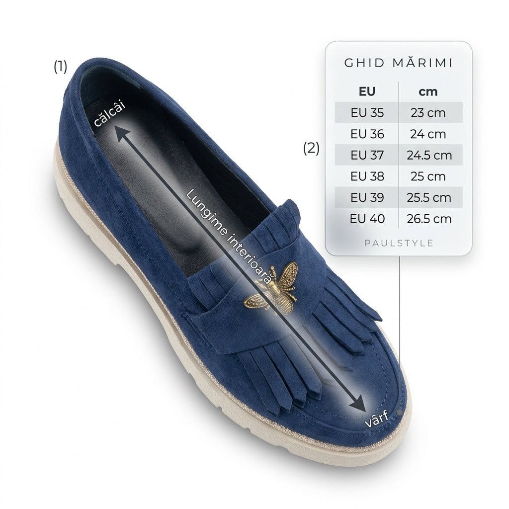 Mocasini dama bleumarin - velur 231, din piele naturala - Paul Style
