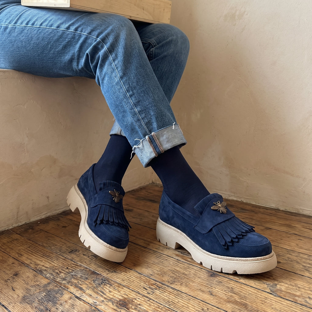 Mocasini dama bleumarin-velur 231, din piele naturala - Paul Style