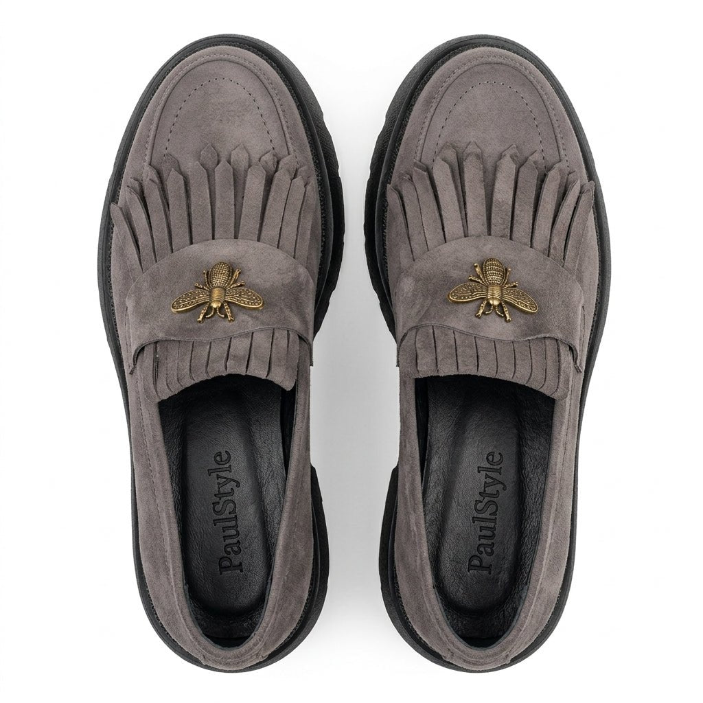 Mocasini dama gri - vleur T.N 231, din piele naturala - Paul Style