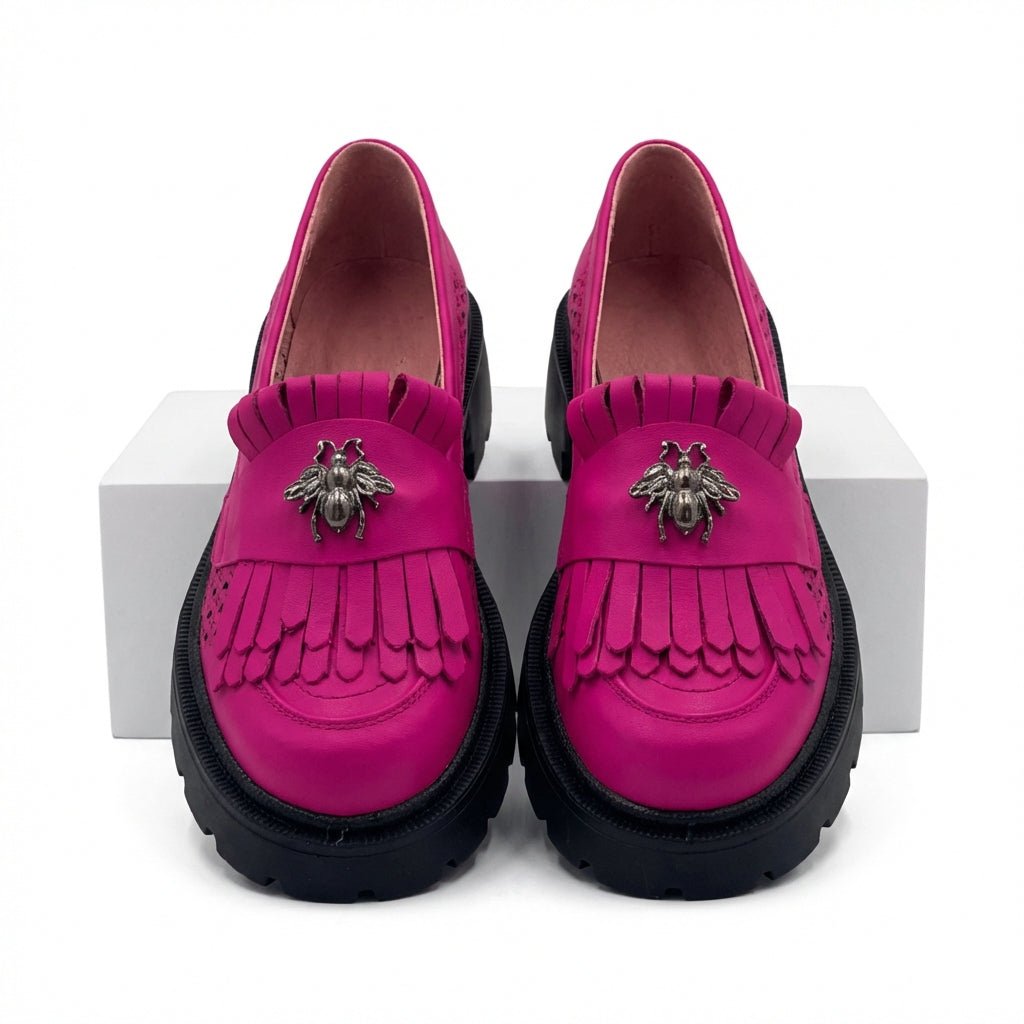 Mocasini dama magenta, 131, din piele naturala perforata cu laserul - Paul Style