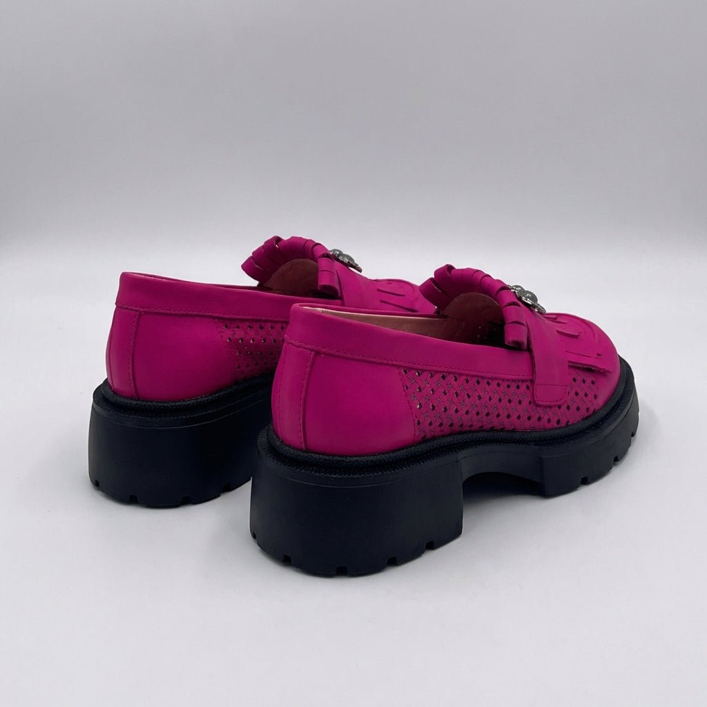 Mocasini dama magenta, 131, din piele naturala perforata cu laserul - Paul Style