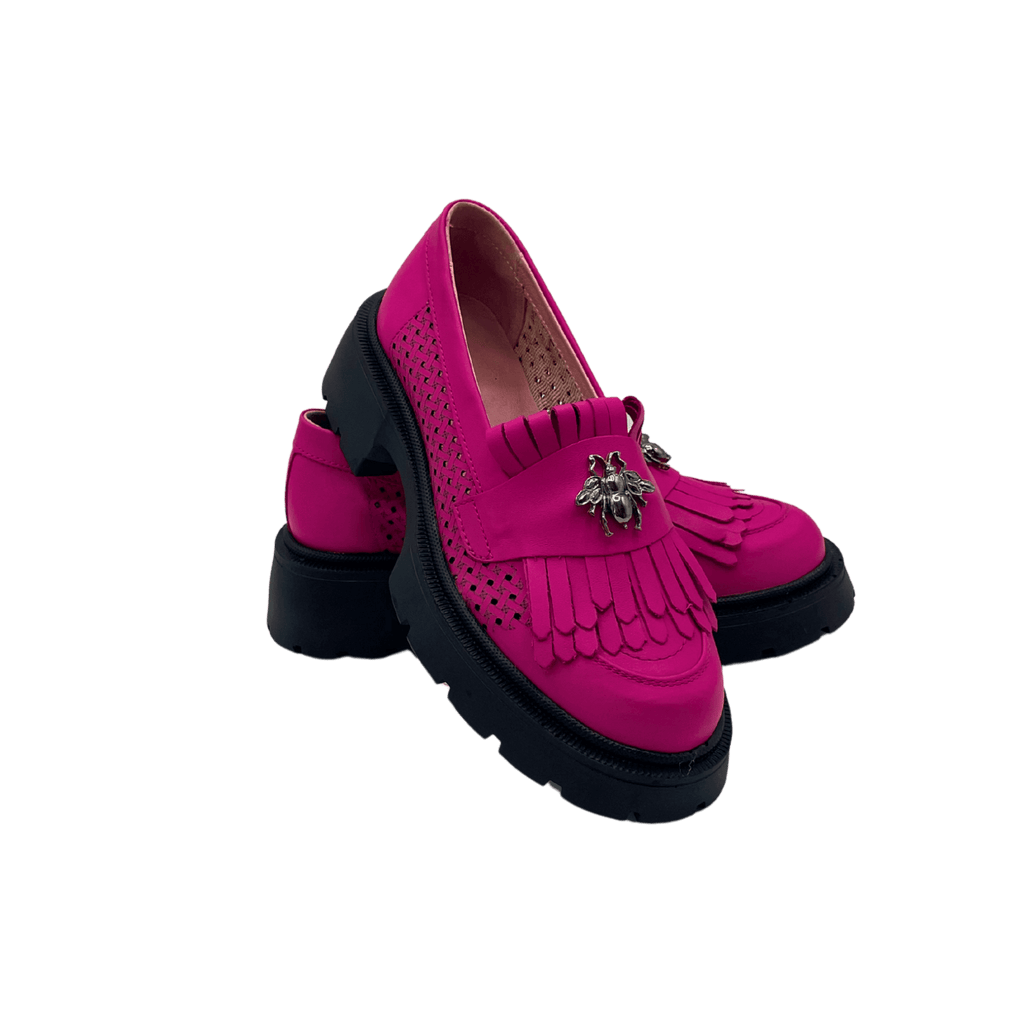 Mocasini dama magenta, 131, din piele naturala perforata cu laserul - Paul Style