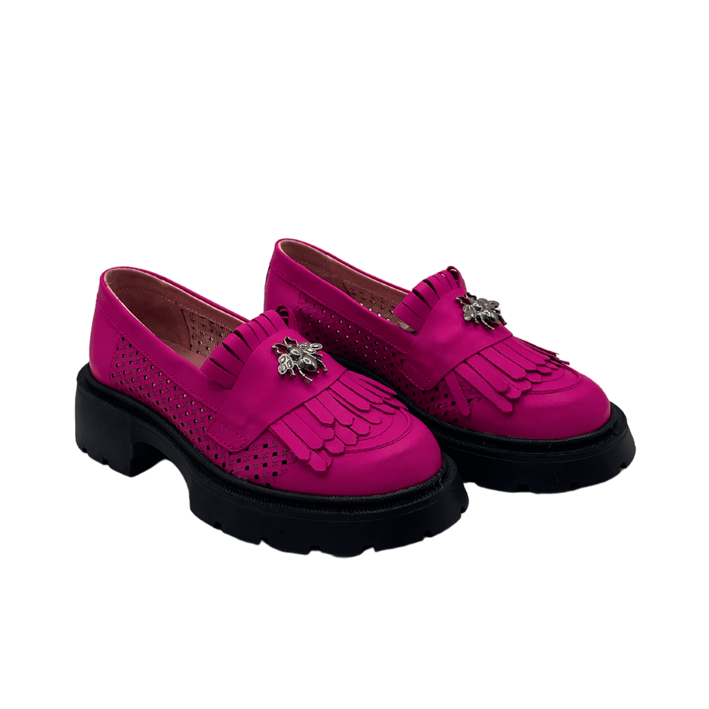 Mocasini dama magenta, 131, din piele naturala perforata cu laserul - Paul Style