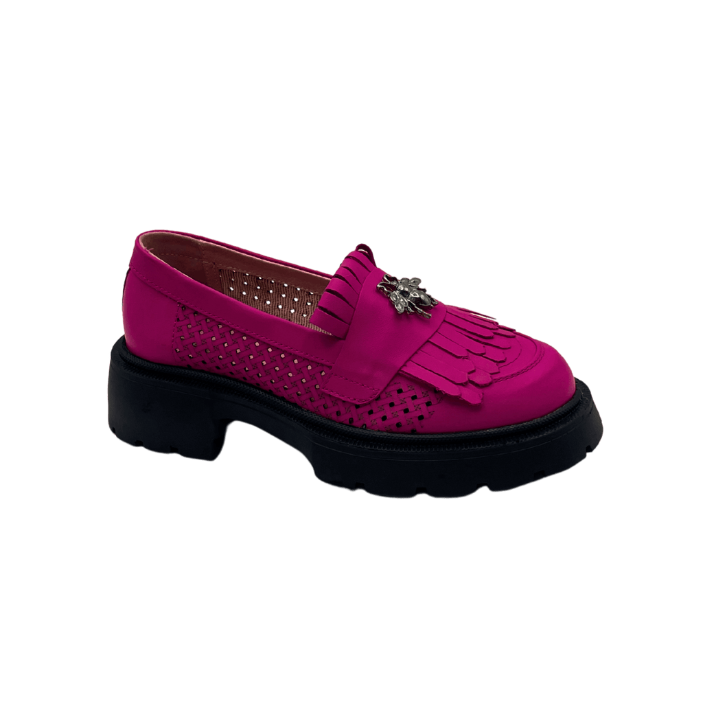 Mocasini dama magenta, 131, din piele naturala perforata cu laserul - Paul Style