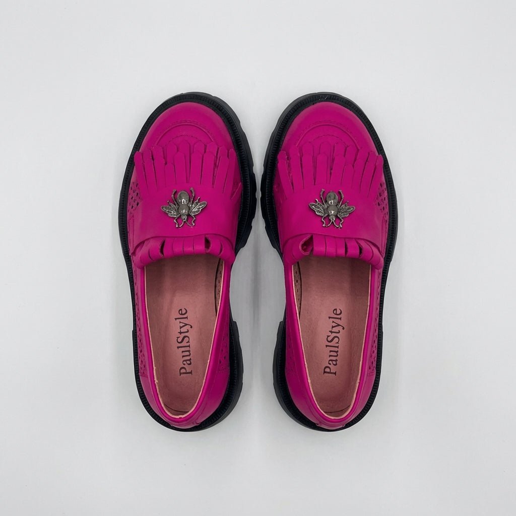 Mocasini dama magenta, 131, din piele naturala perforata cu laserul - Paul Style