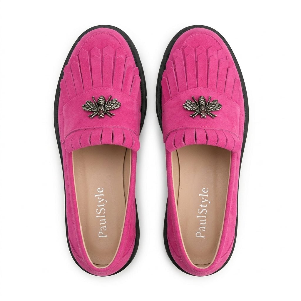 Mocasini dama magenta-velur, R-Ruby, din piele naturala - Paul Style