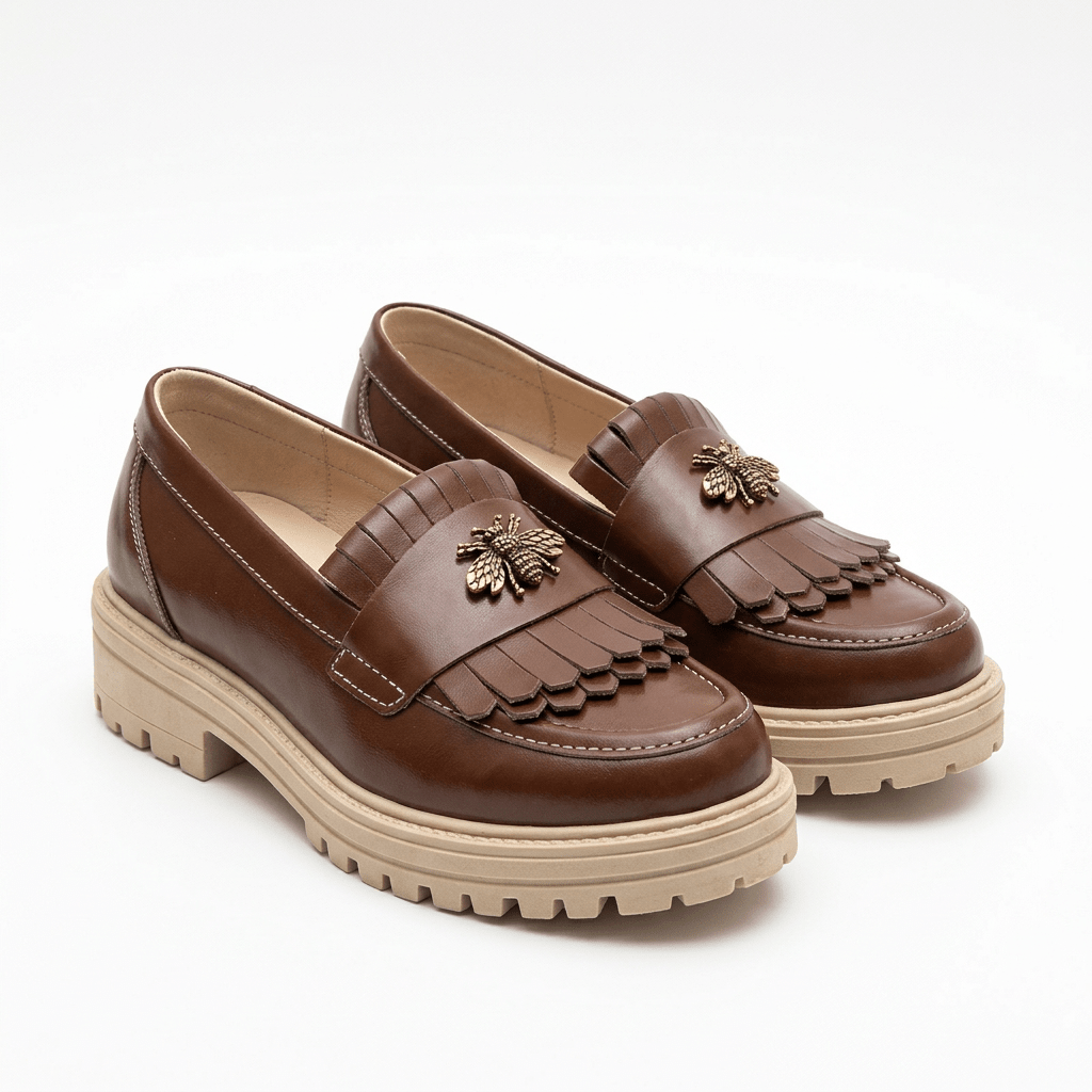 Mocasini dama maro - bej, B - Florenta, din piele naturala - Paul Style