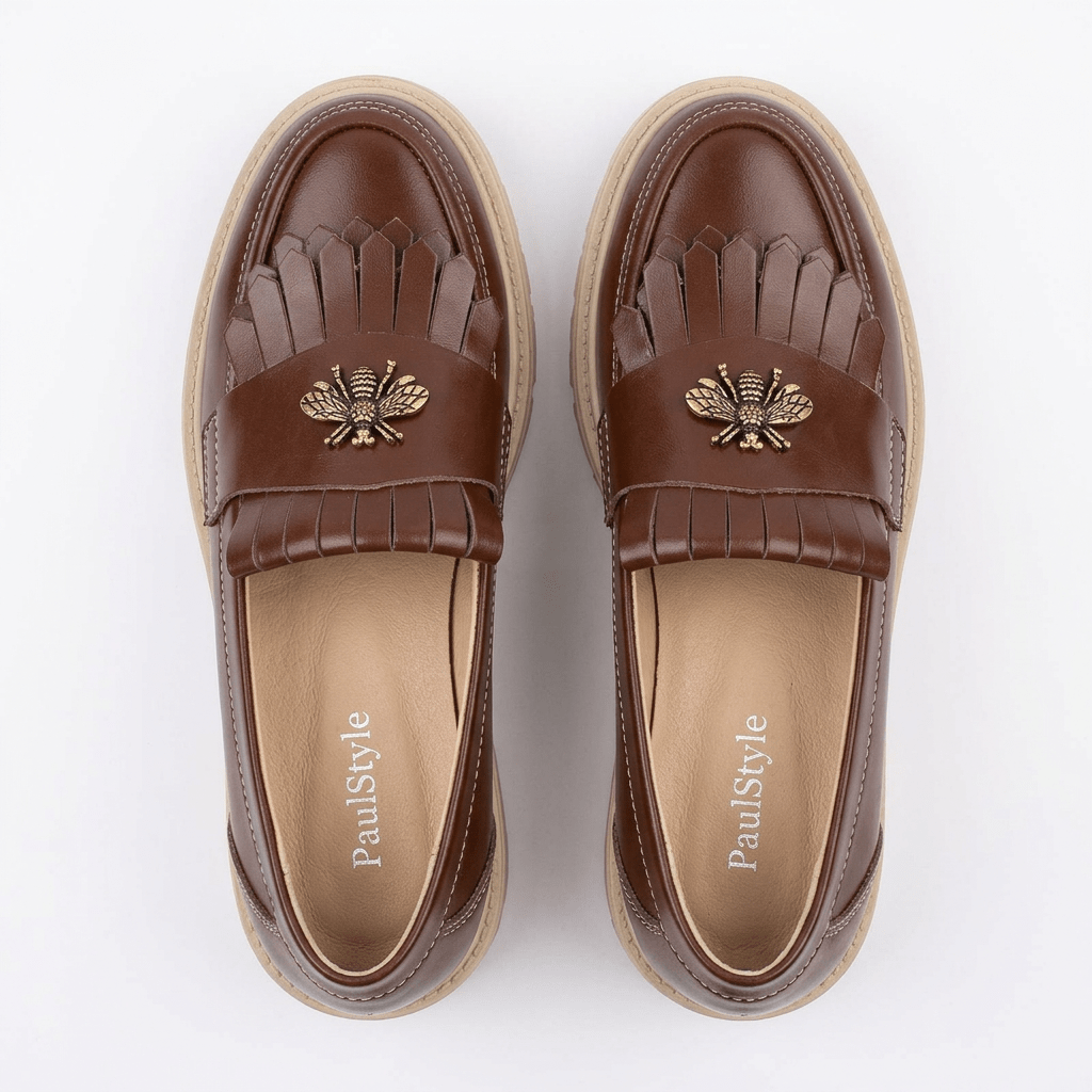 Mocasini dama maro - bej, B - Florenta, din piele naturala - Paul Style