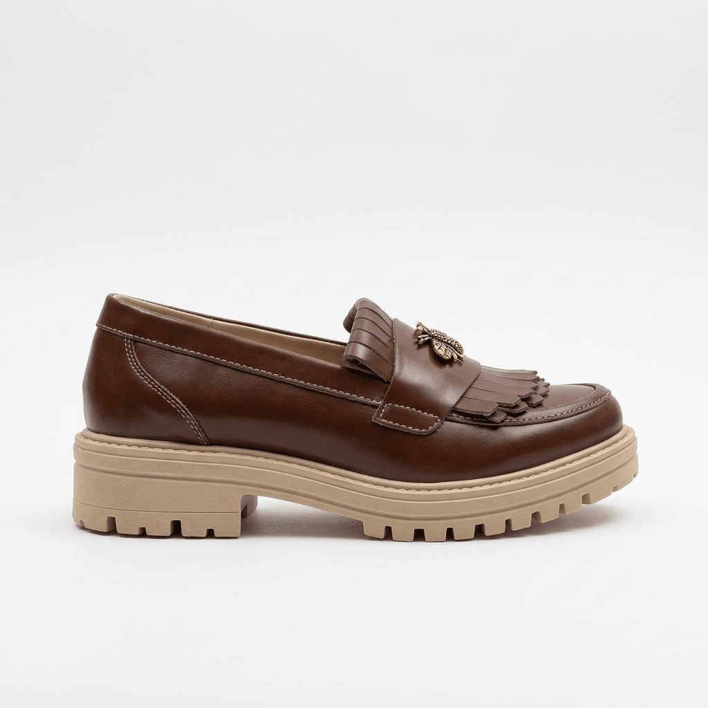 Mocasini dama maro - bej, B - Florenta, din piele naturala - Paul Style