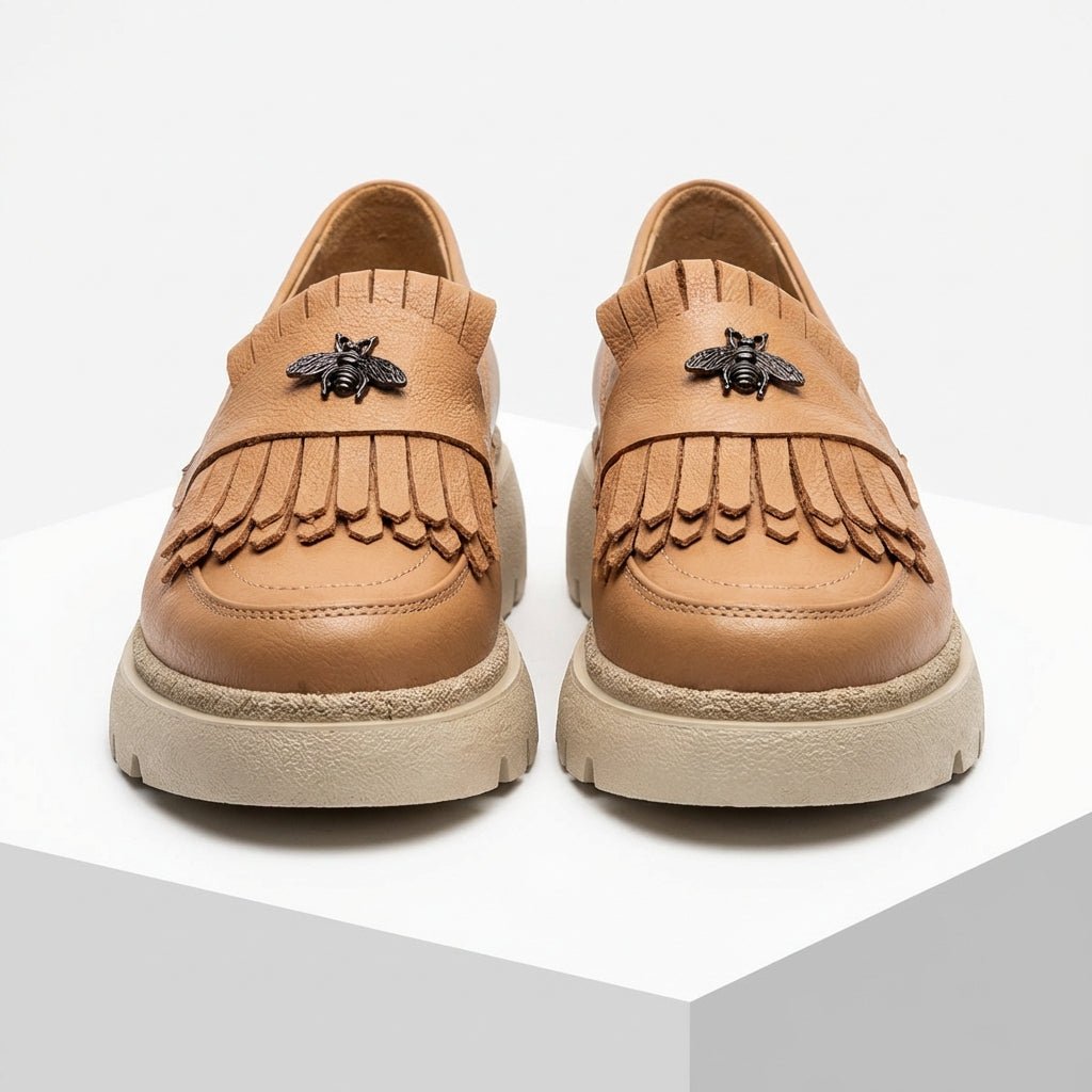 Mocasini dama maro - caramel,Ionela - 123, din piele naturala - Paul Style