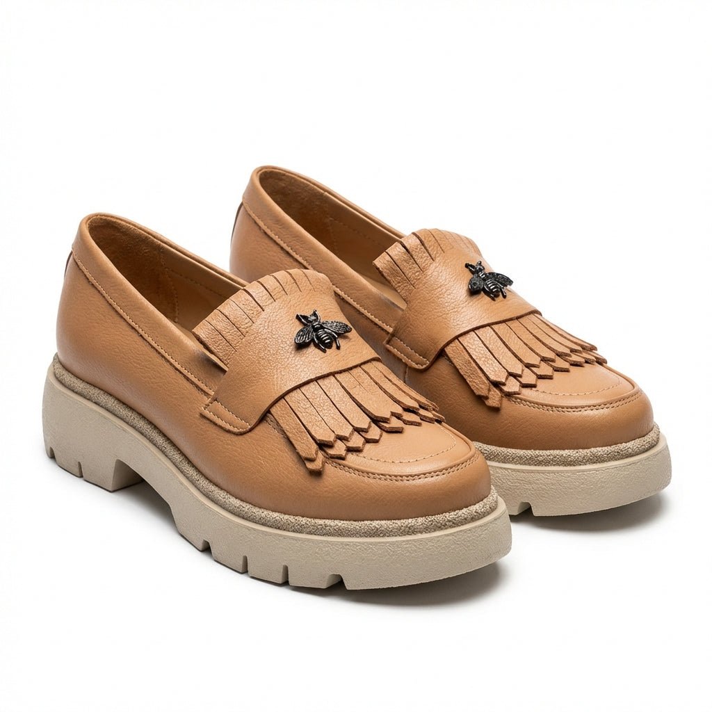 Mocasini dama maro - caramel,Ionela - 123, din piele naturala - Paul Style