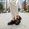 Women's black loafers, 131, made of genuine leather