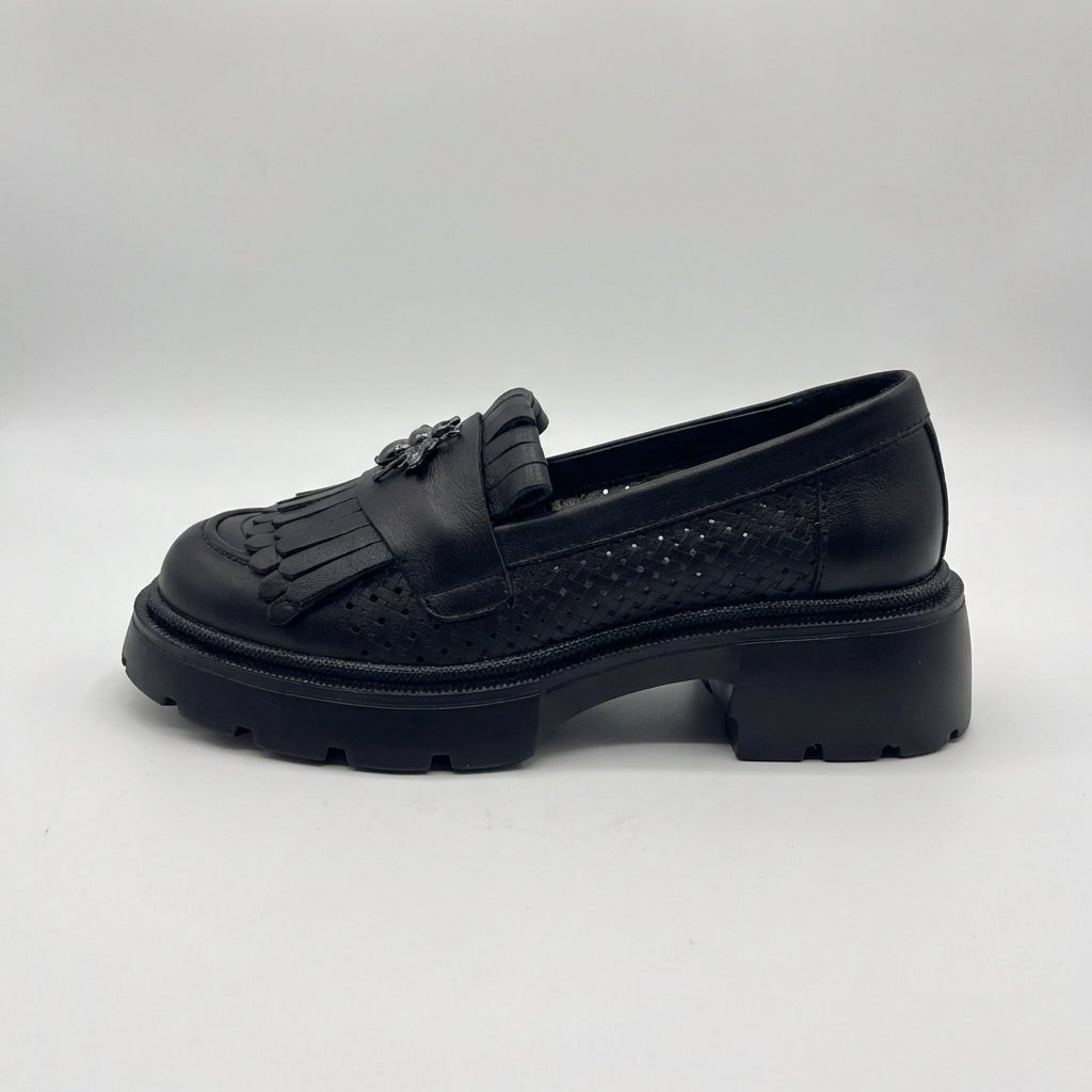 Mocasini dama negri, 131, din piele naturala perforata cu laserul - Paul Style