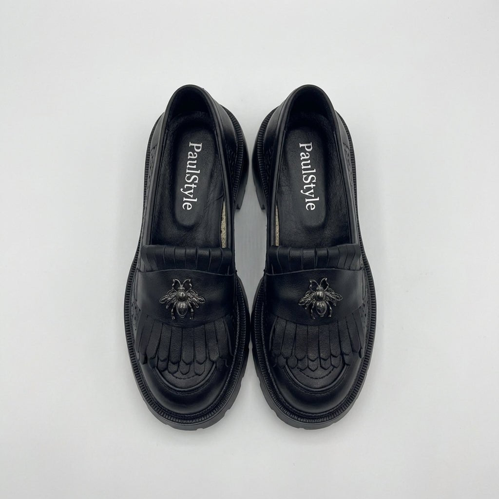 Mocasini dama negri, 131, din piele naturala perforata cu laserul - Paul Style