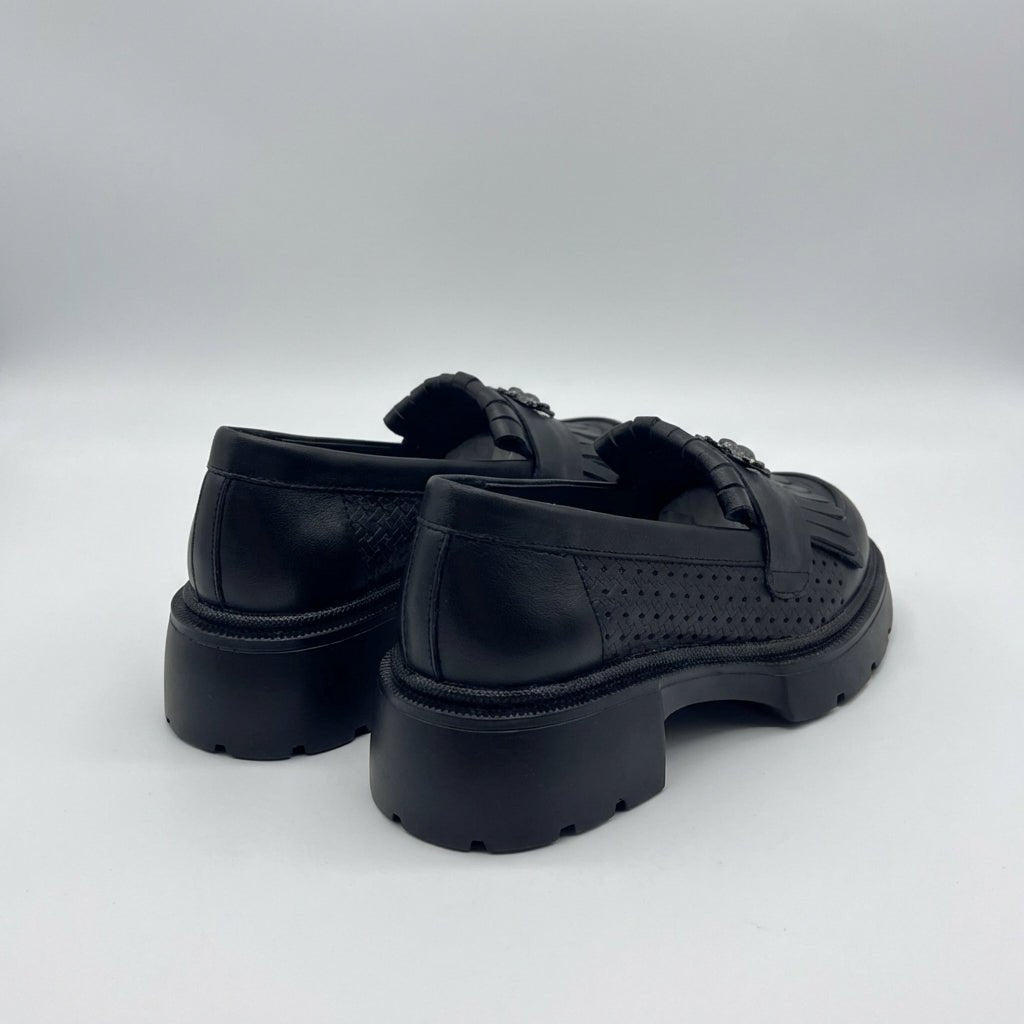 Mocasini dama negri, 131, din piele naturala perforata cu laserul - Paul Style