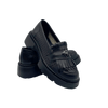 Women's black loafers, 131, made of laser-perforated natural leather