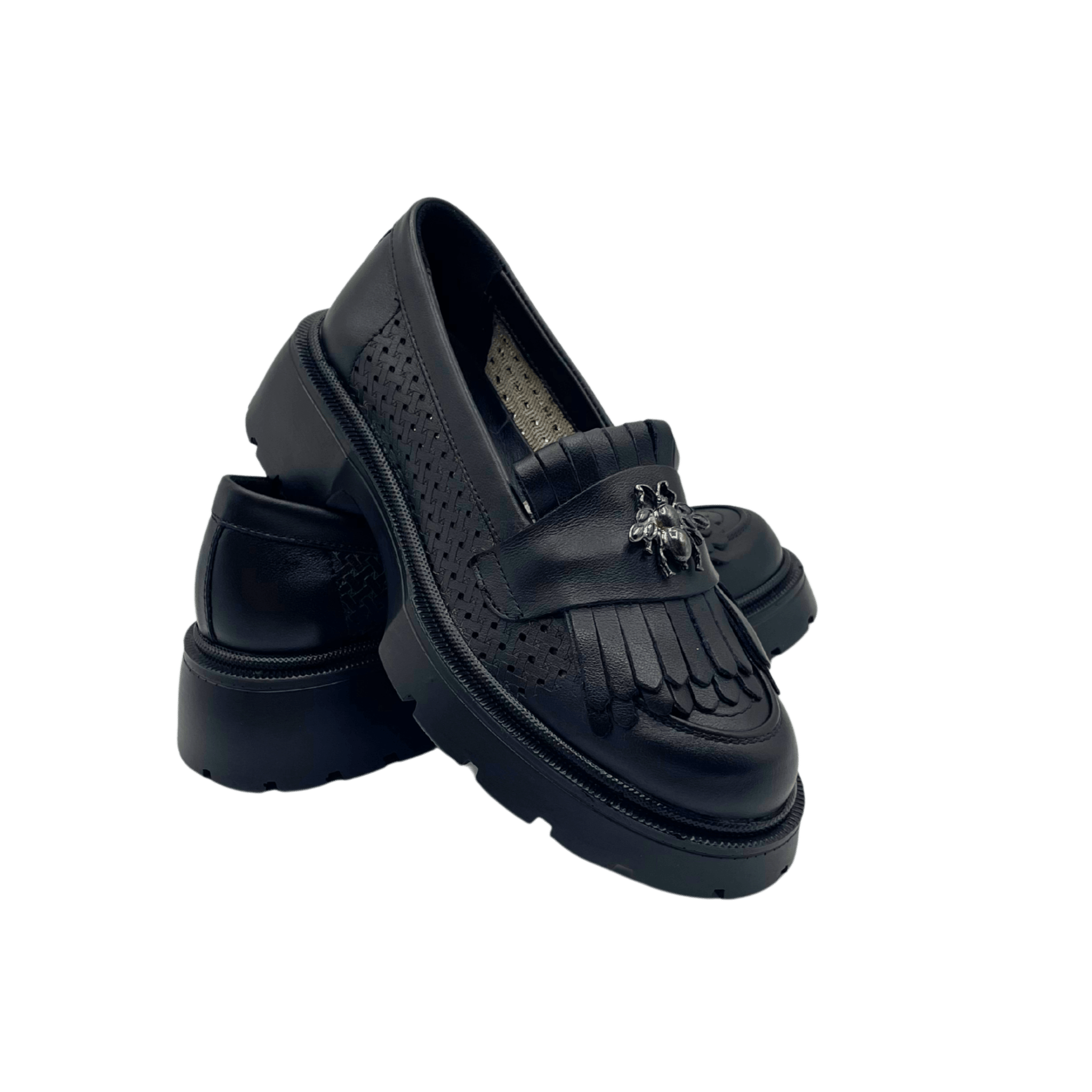 Mocasini dama negri, 131, din piele naturala perforata cu laserul - Paul Style