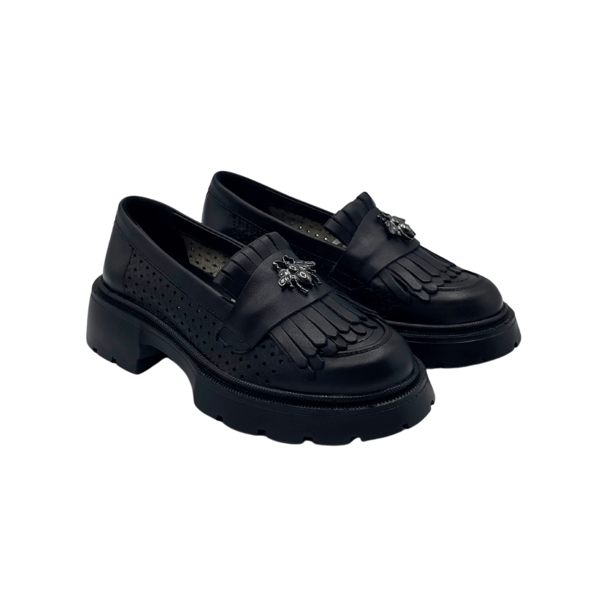 Mocasini dama negri, 131, din piele naturala perforata cu laserul - Paul Style