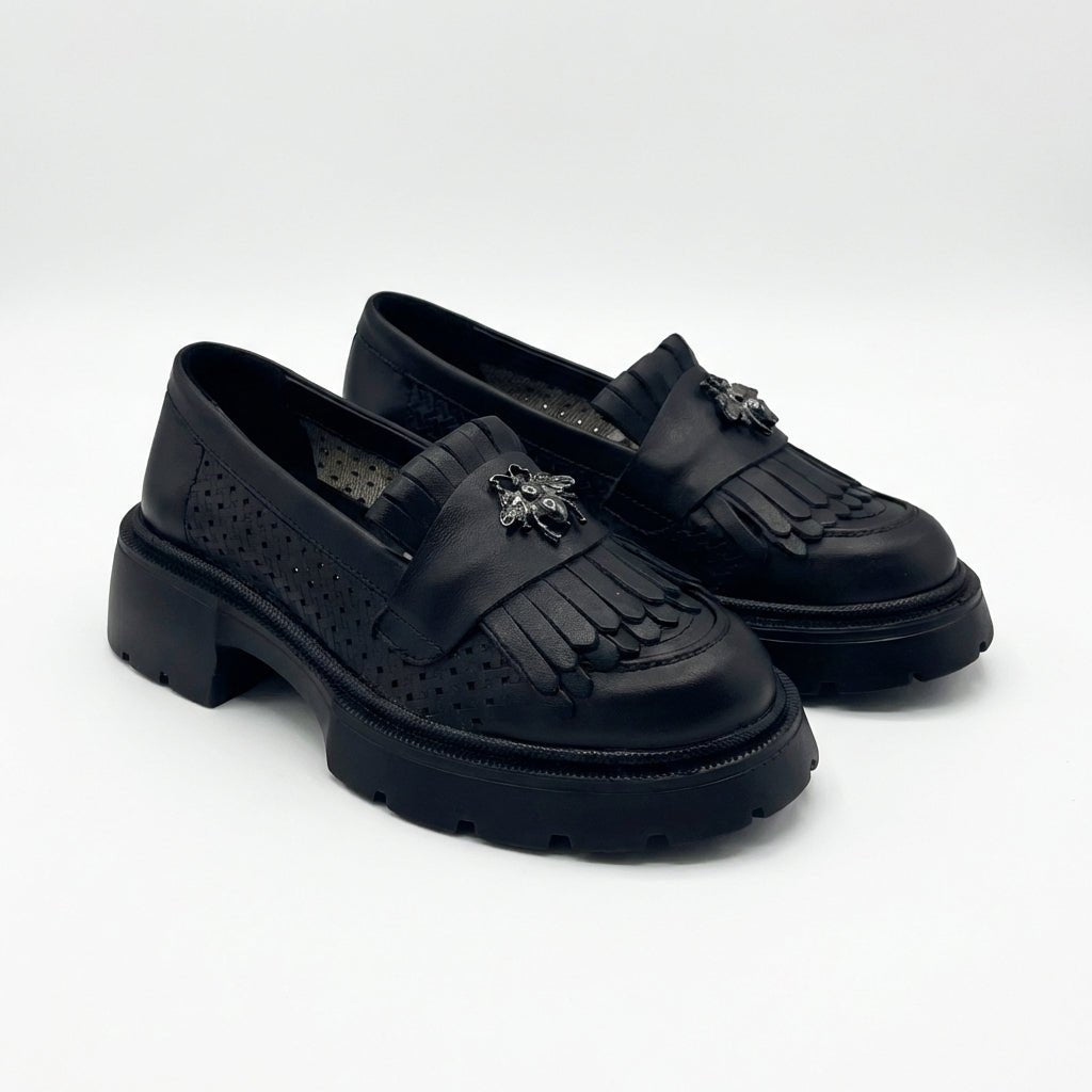Mocasini dama negri, 131, din piele naturala perforata cu laserul - Paul Style