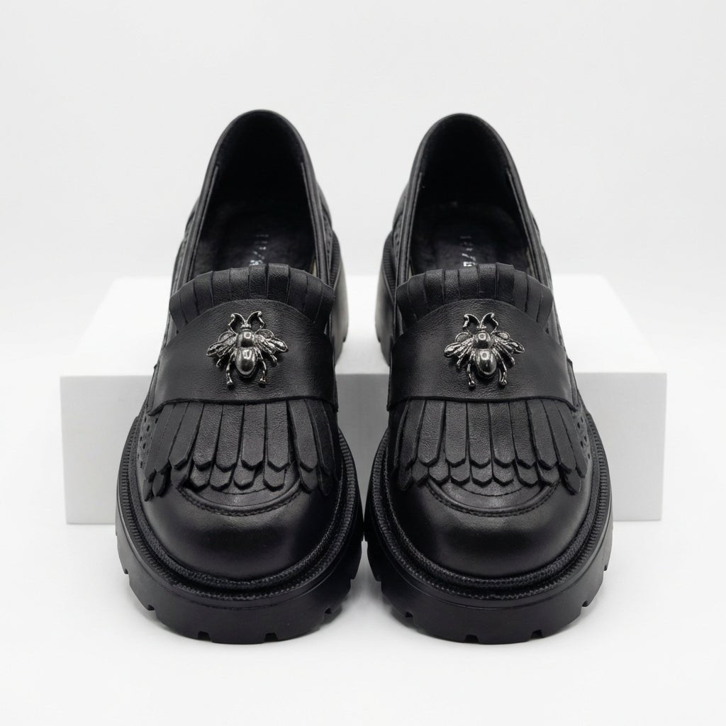 Mocasini dama negri, 131, din piele naturala perforata cu laserul - Paul Style