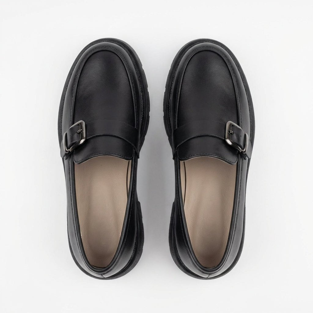 Mocasini dama negri cu catarama, Ionela - 203, din piele naturala - Paul Style