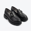 Women's black loafers with buckle, Ionela-203, made of genuine leather