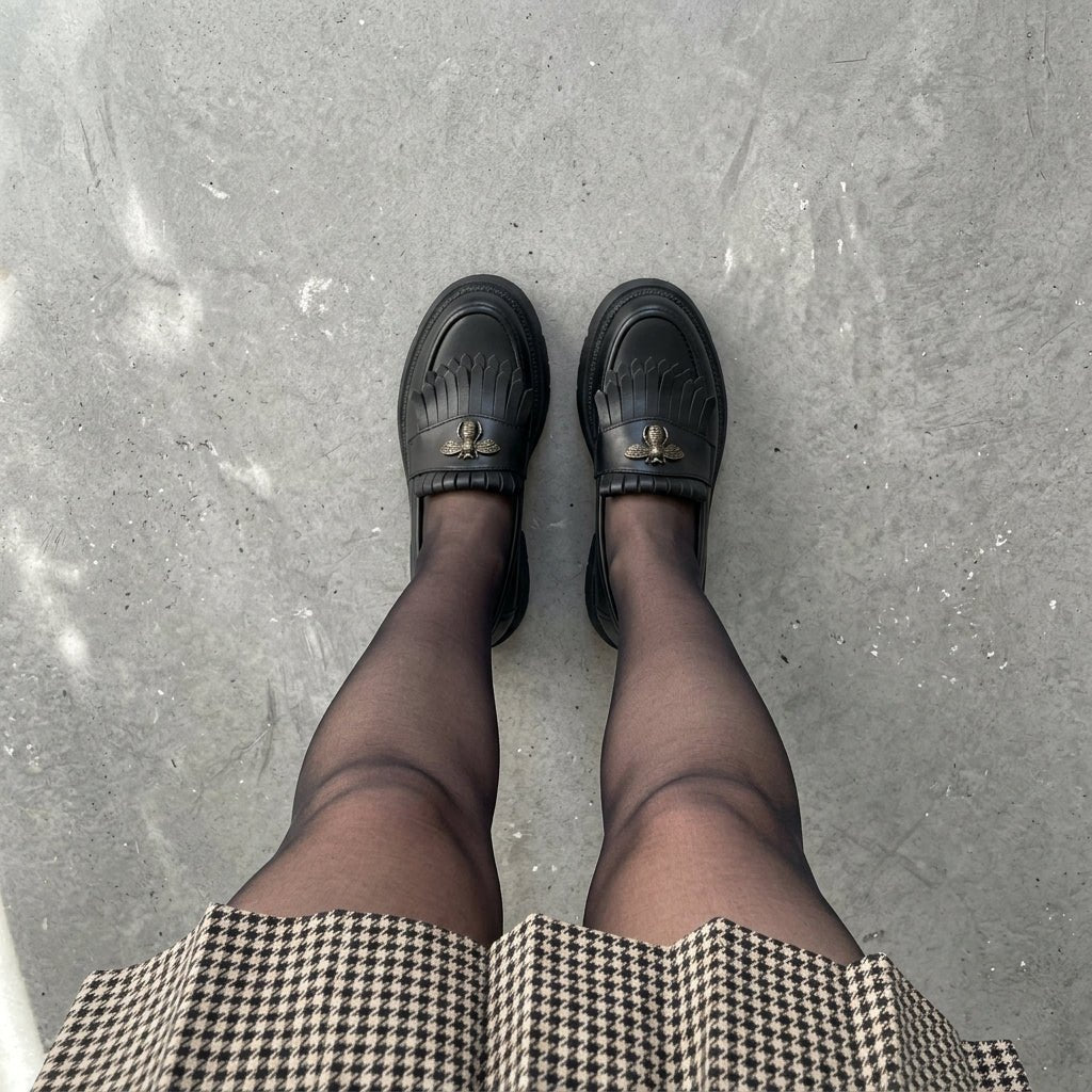 Mocasini damă negri din piele naturală, talpă 3 cm | A-293-3 - PaulStyle