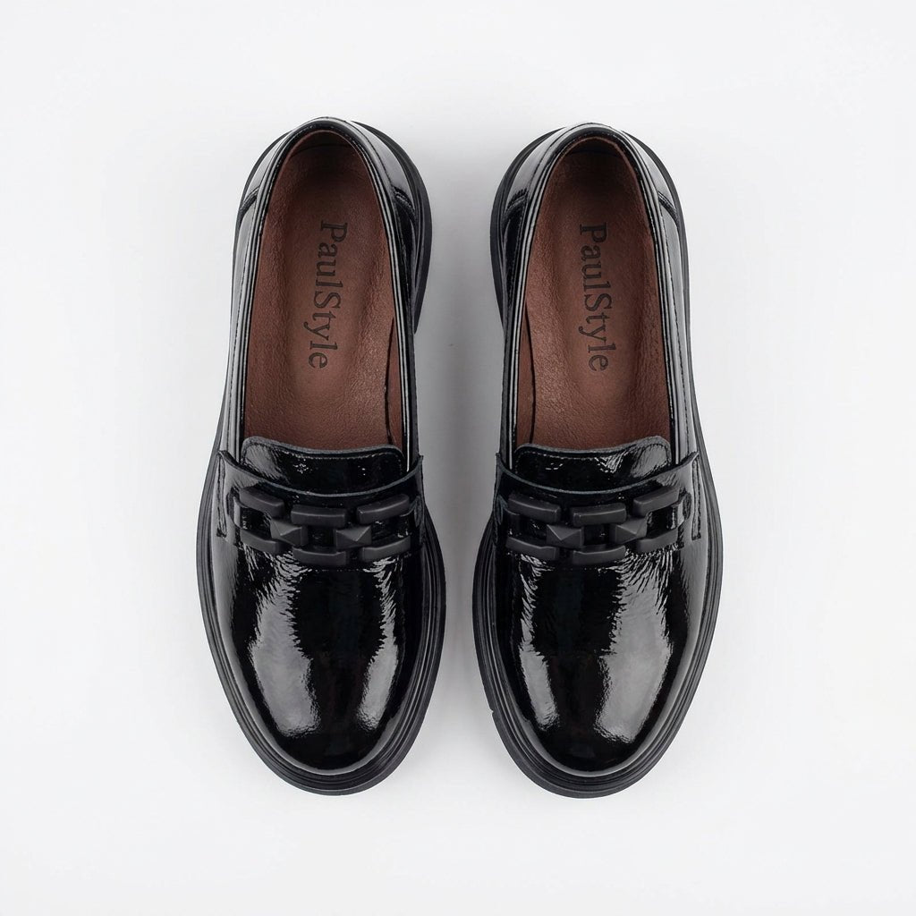 Mocasini dama negri - lac ,A - 290, din piele naturala - Paul Style