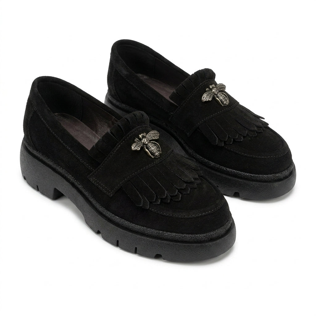 Mocasini dama negru - velur, A - 293 - 3, din piele naturala - Paul Style