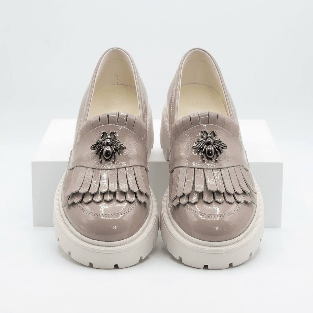 Mocasini dama nude - lac, 131, din piele naturala - Paul Style