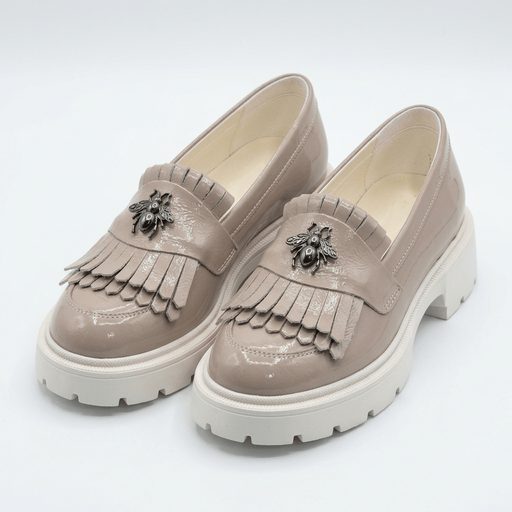 Mocasini dama nude - lac, 131, din piele naturala - Paul Style