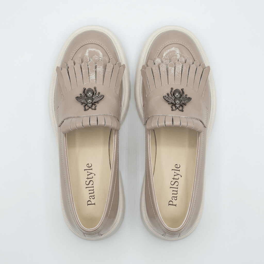 Mocasini dama nude - lac, 131, din piele naturala - Paul Style