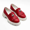 Women's red loafers, 131, made of genuine leather