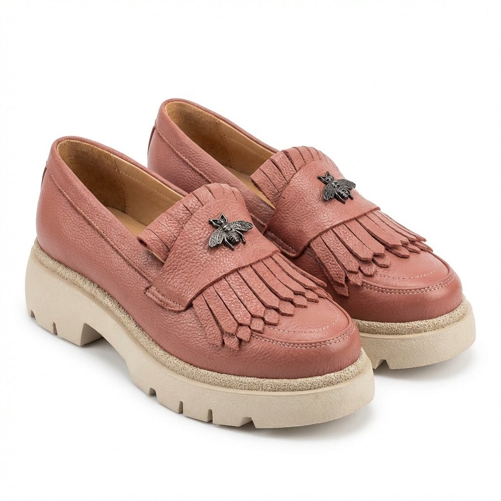 Mocasini dama roz - bizon,Ionela - 123, din piele naturala - Paul Style