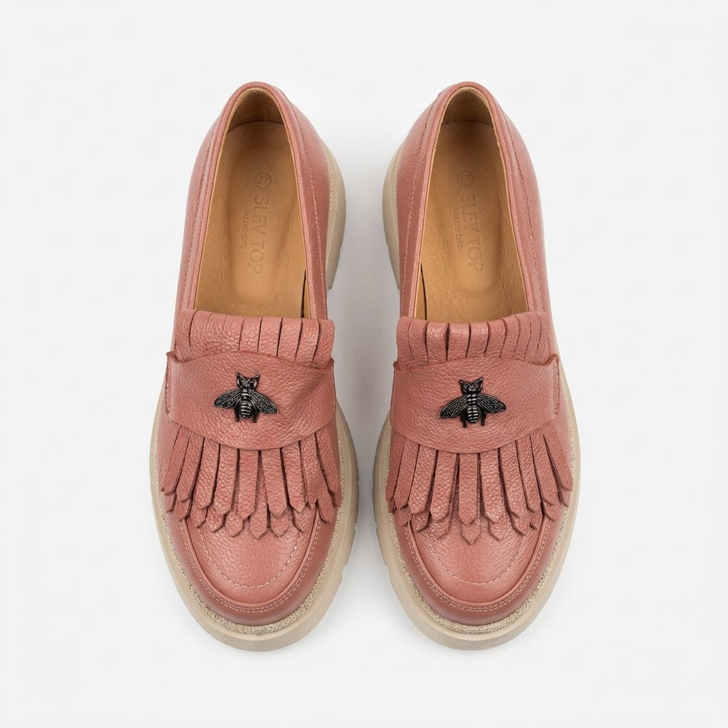 Mocasini dama roz - bizon,Ionela - 123, din piele naturala - Paul Style