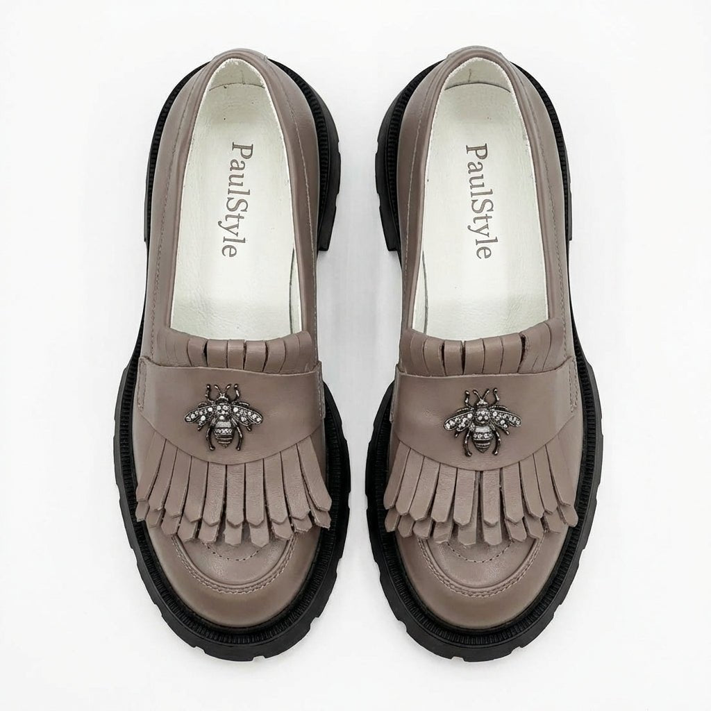 Mocasini dama taupe, 131, din piele naturala - Paul Style