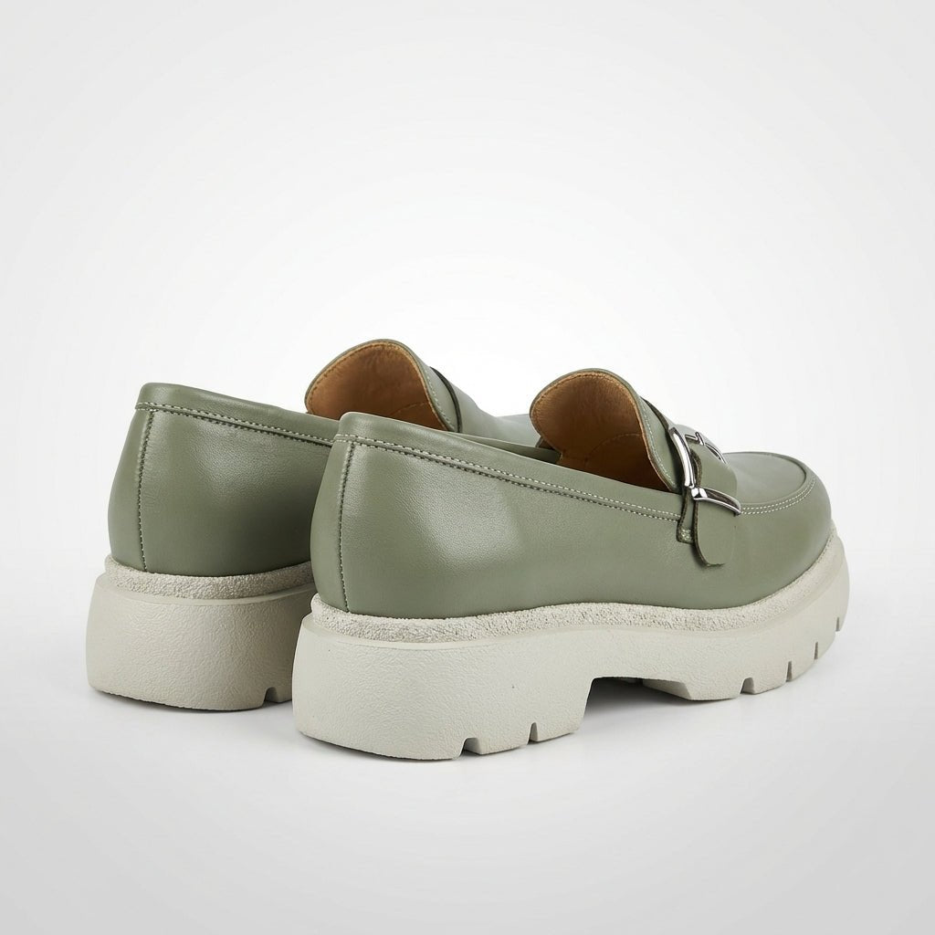 Mocasini dama verde cu catarama, Ionela - 203, din piele naturala - Paul Style