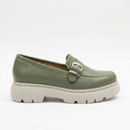 Mocasini dama verde cu catarama, Ionela - 203, din piele naturala - Paul Style