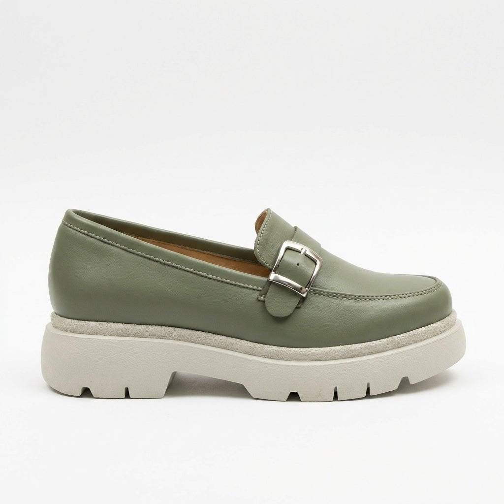 Mocasini dama verde cu catarama, Ionela - 203, din piele naturala - Paul Style