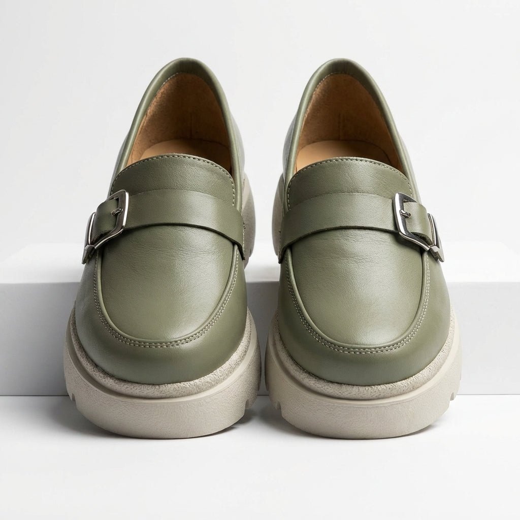 Mocasini dama verde cu catarama, Ionela - 203, din piele naturala - Paul Style